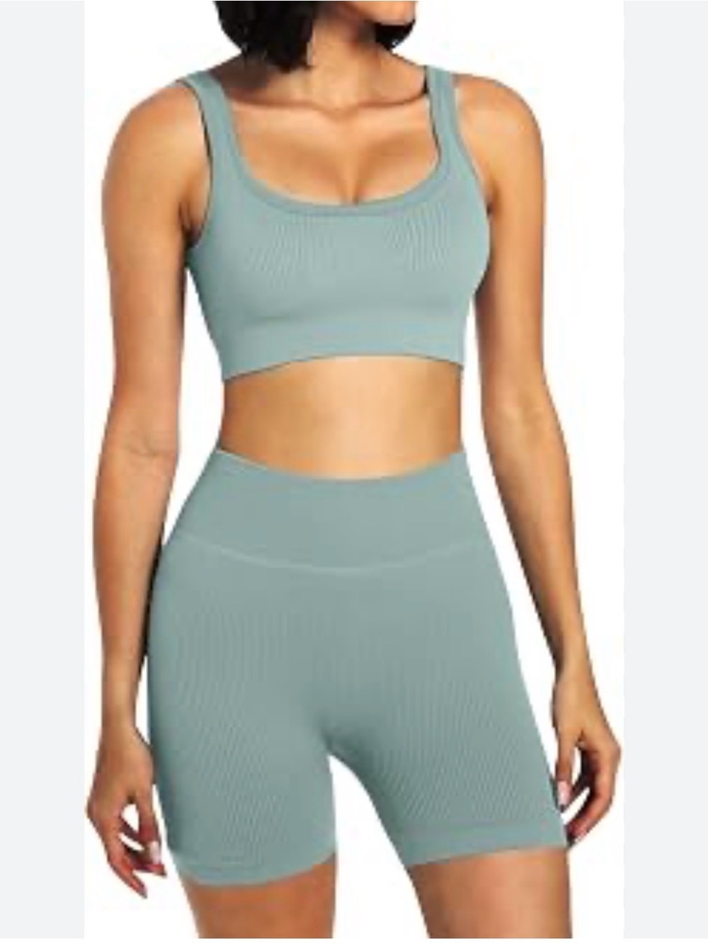 Set of 4 Ribbed Seamless Sports Bra & High-Waist Bike Shorts Set - Multi Color